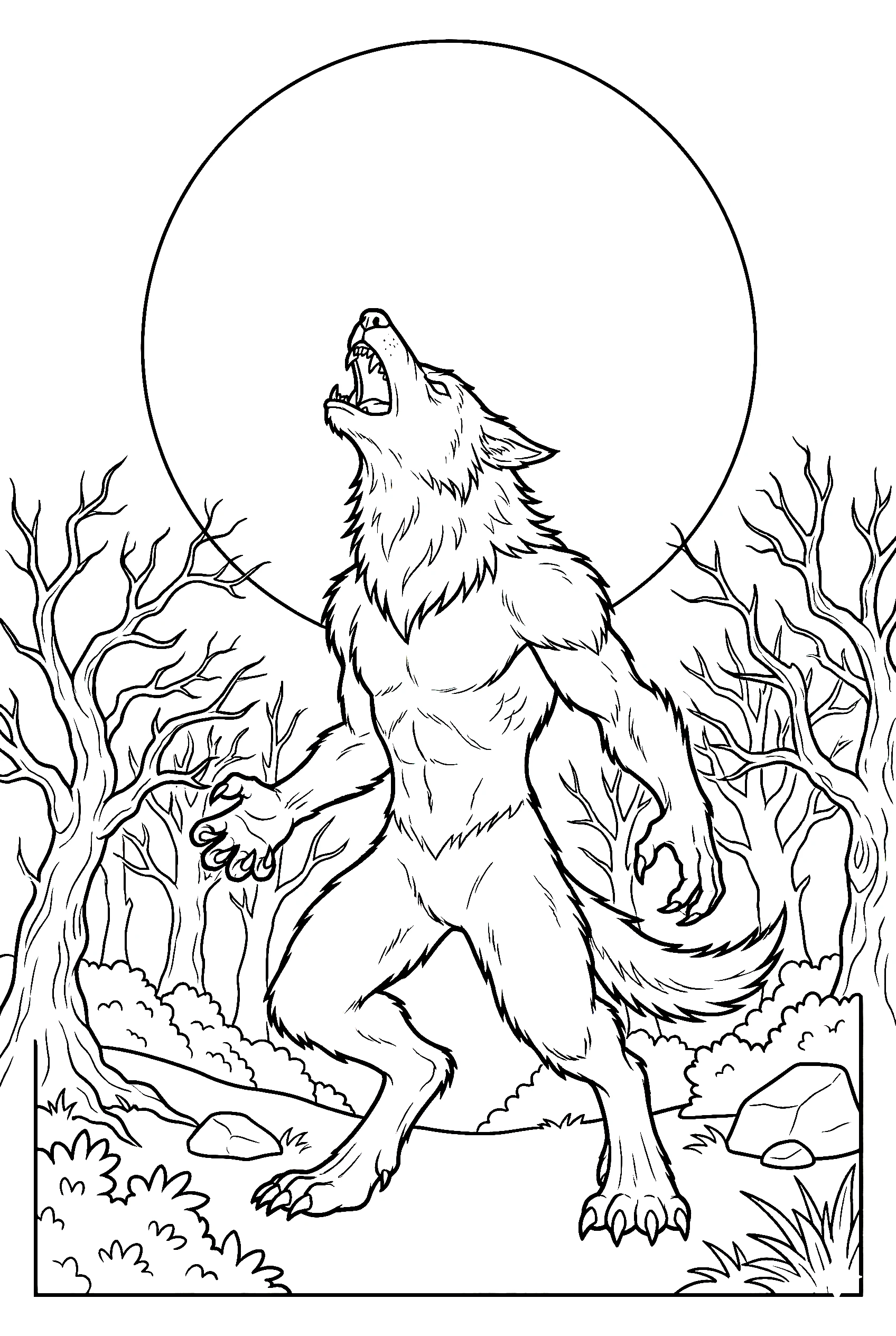 howling full moon werewolf coloring pages