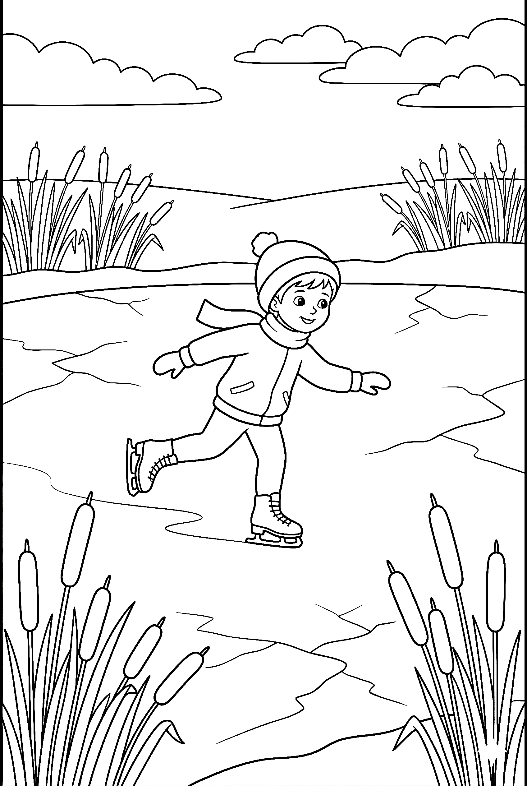 ice skating pond scene coloring pages