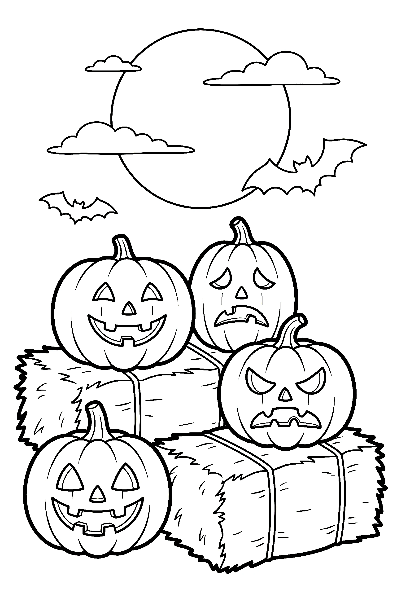 jack o lanterns hay bales moon illustration template