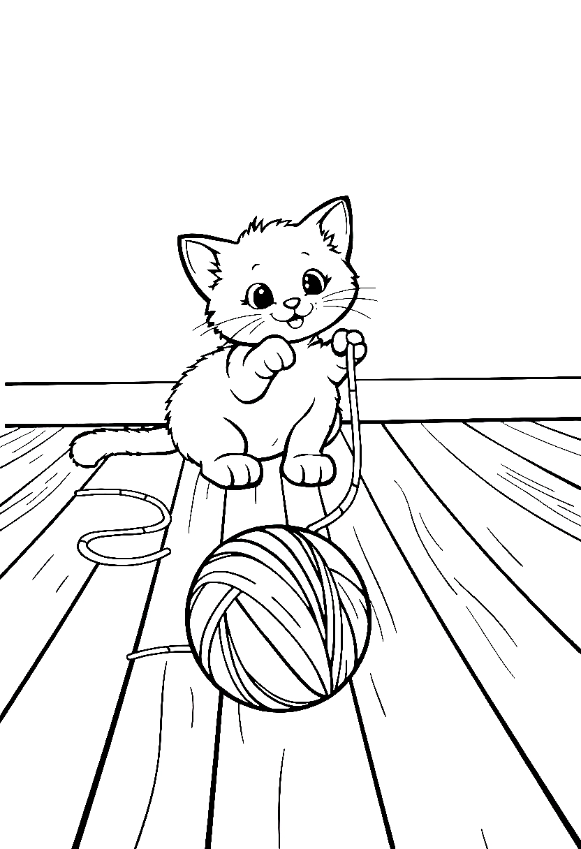 kitten yarn ball drawing