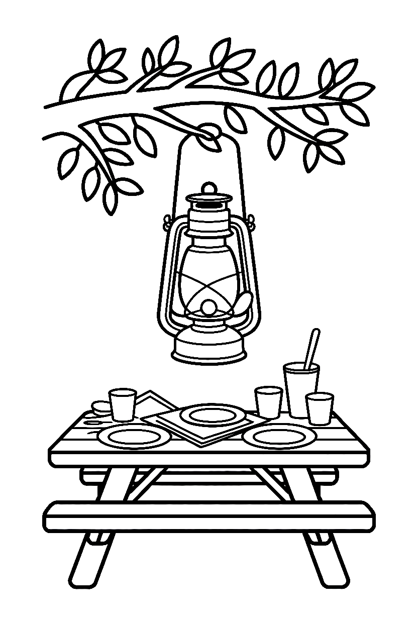 lantern tree branch picnic table map coloring pages