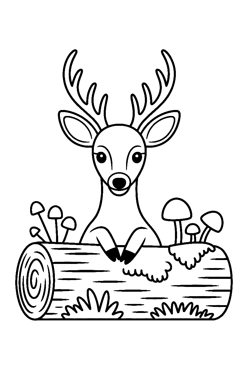 leaning against log deer printable sheet