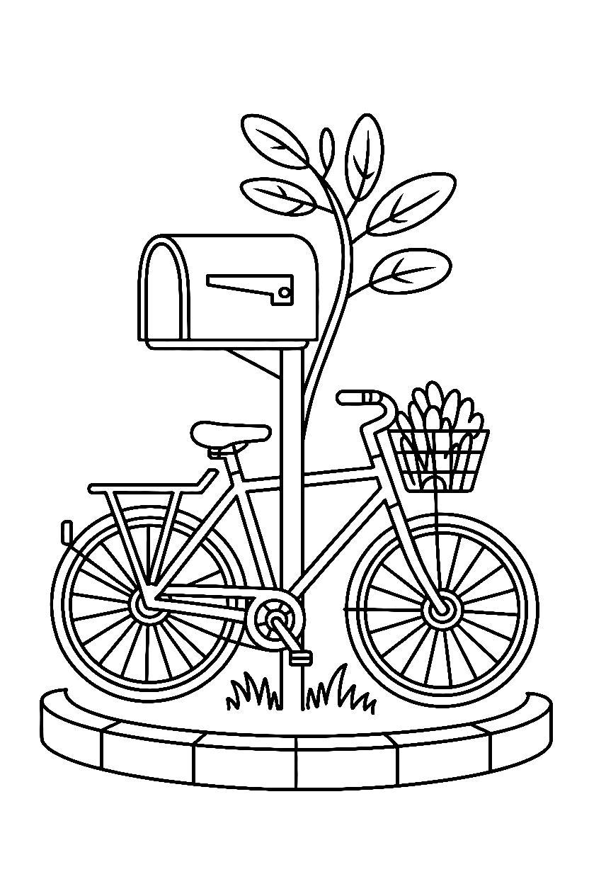 leaning against mailbox bicycle drawing