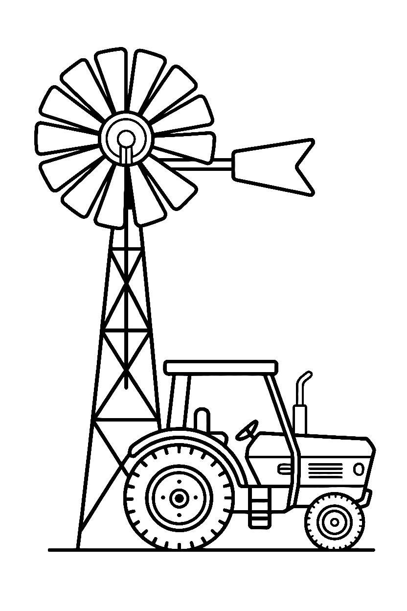 leaning beside windmill tractor printable sheet