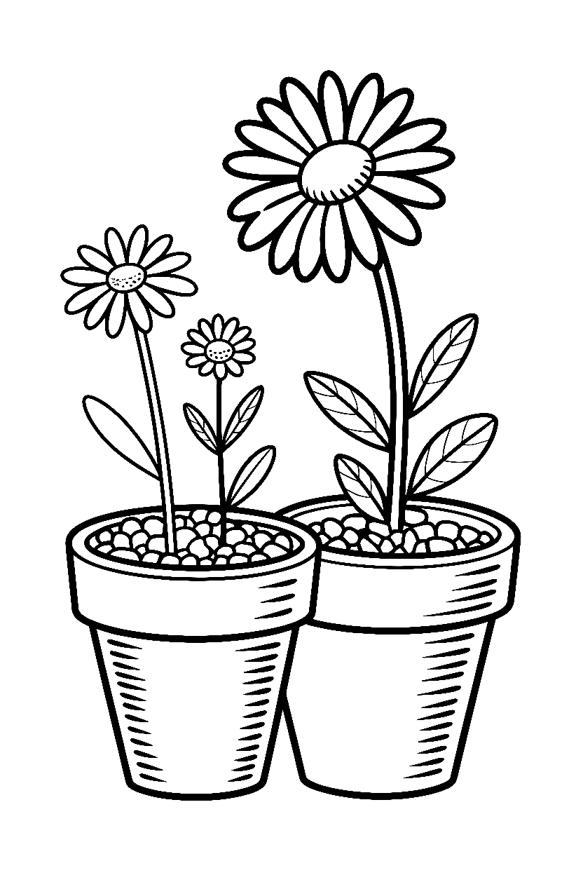 leaning daisy terracotta pot drawing