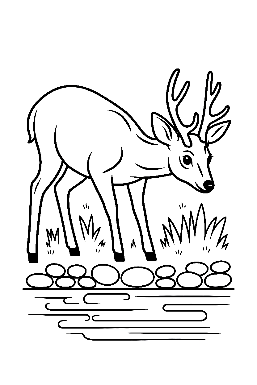leaning deer stream edge printable sheet