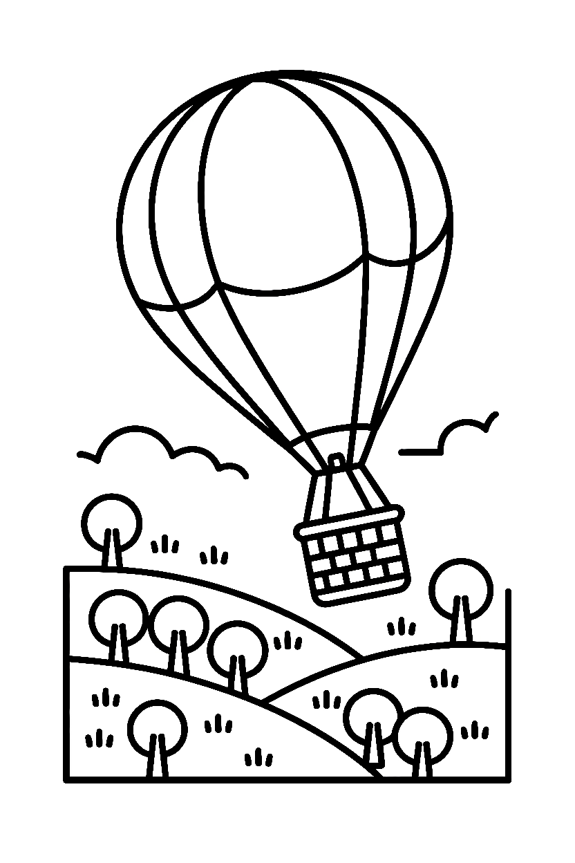 leaning hot air balloon hills drawing