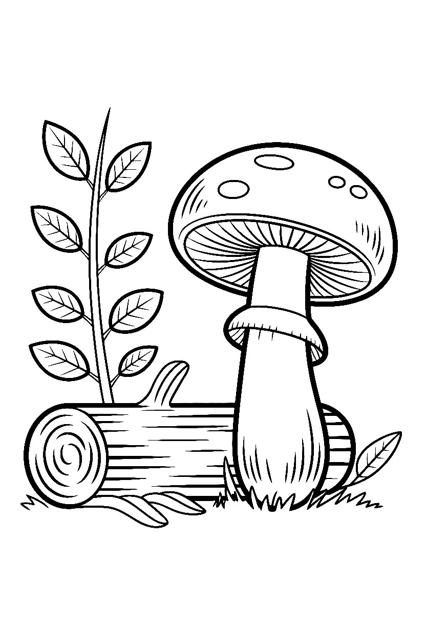 leaning mushroom fallen log drawing