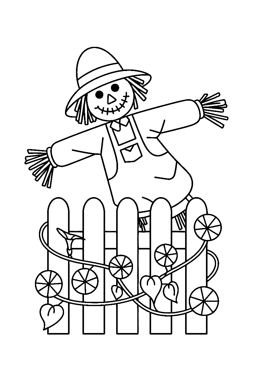 leaning over fence scarecrow vines printable sheet