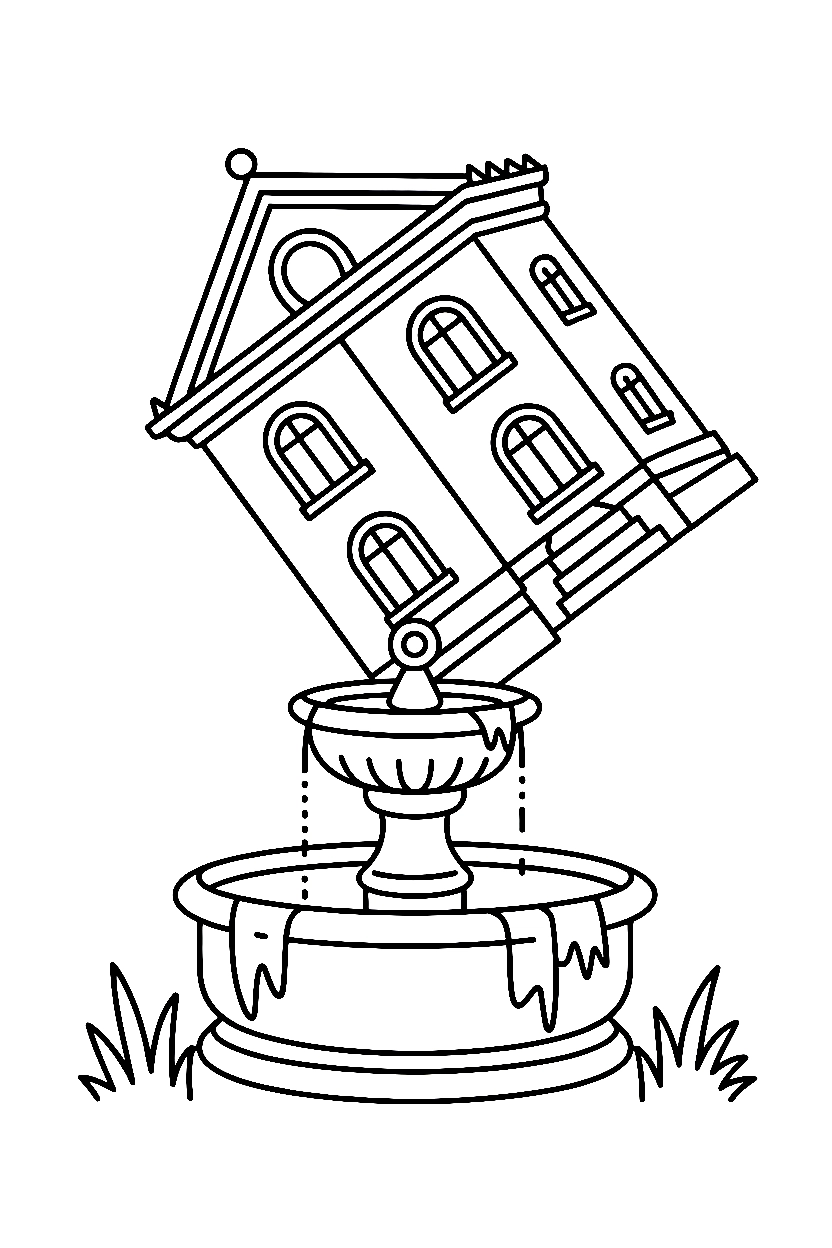 leaning over fountain haunted house coloring pages