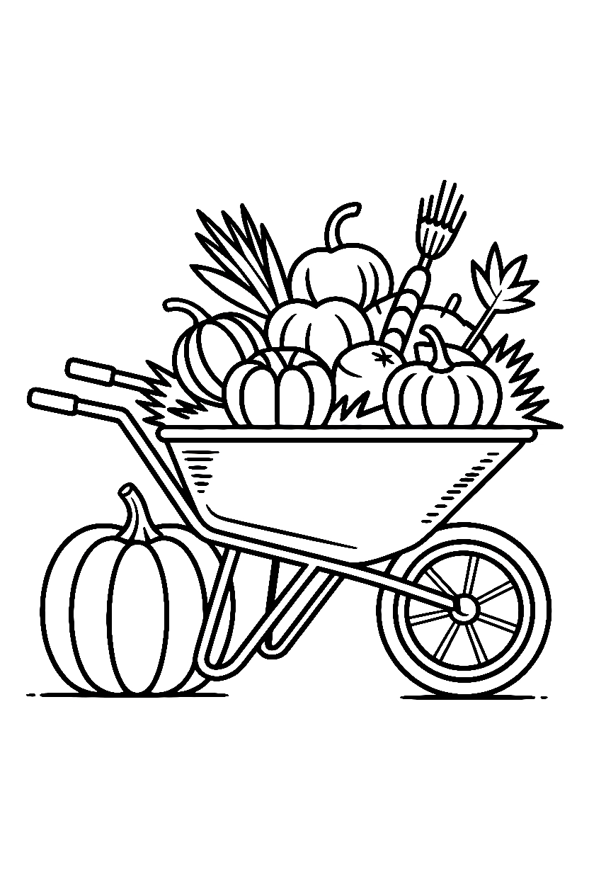 leaning pumpkin wheelbarrow drawing