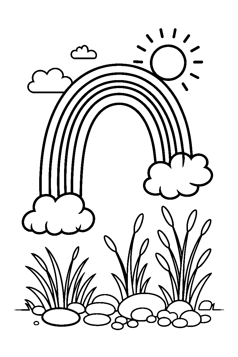 leaning rainbow meadow clearing coloring pages