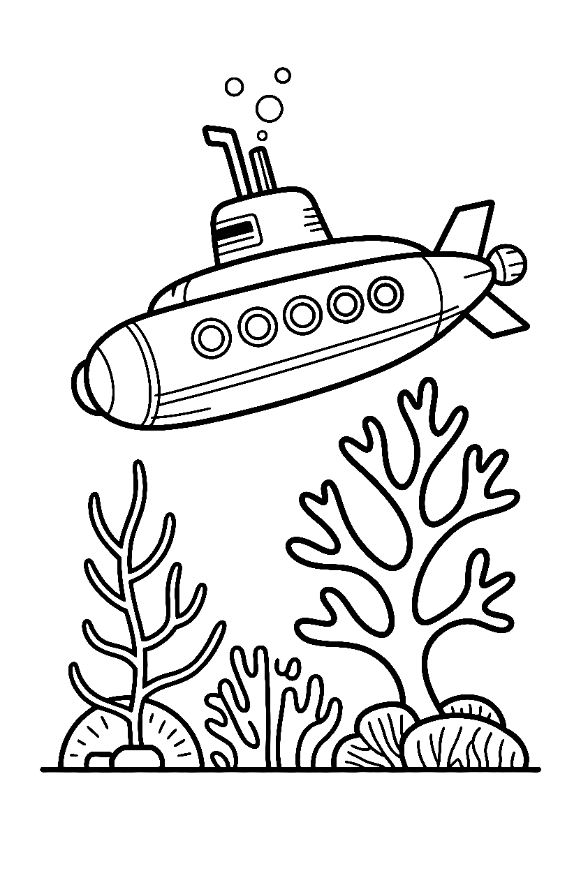 leaning submarine coral reef printable sheet