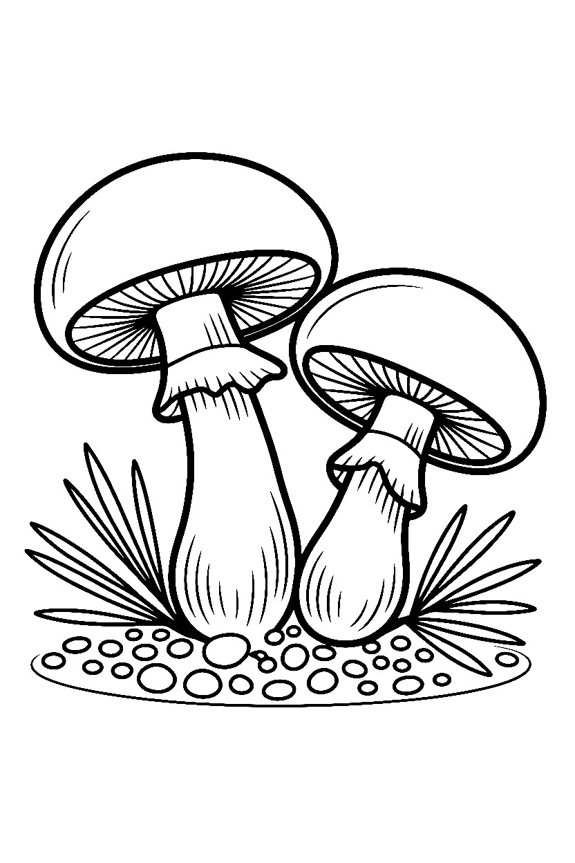 leaning together mushroom pine needles coloring pages