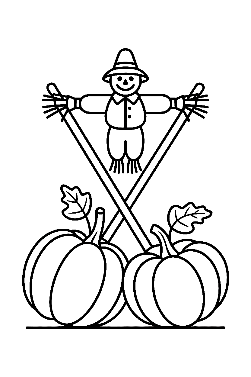 leaning together pumpkin scarecrow coloring pages