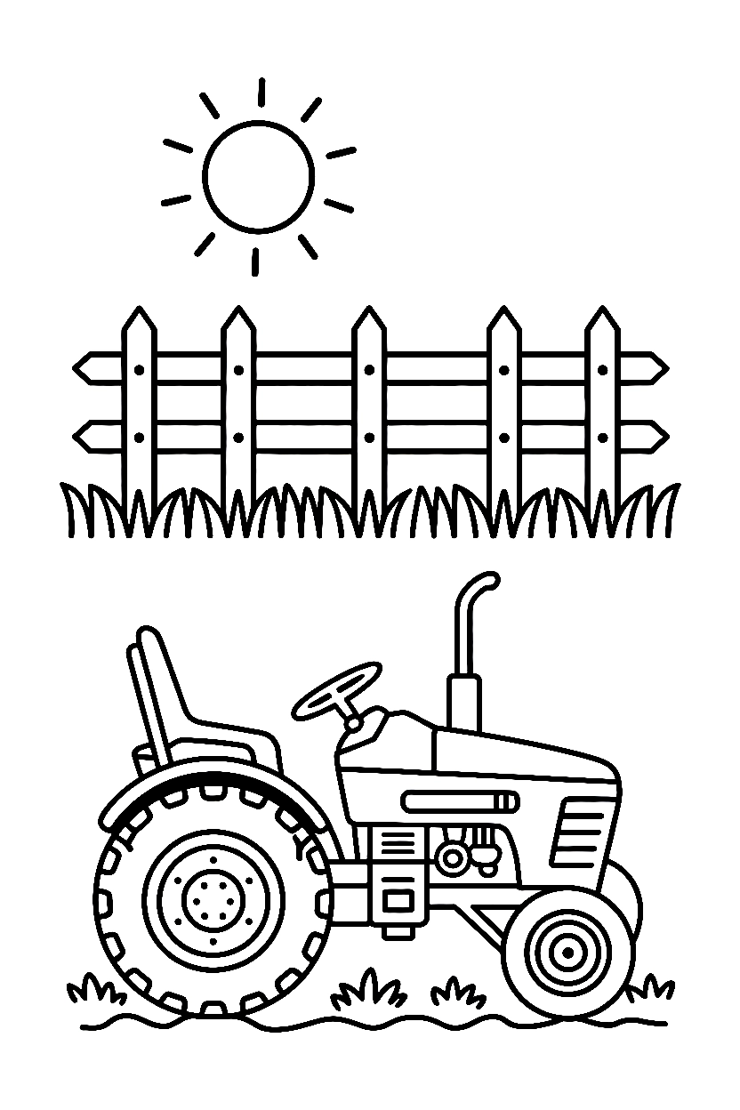 leaning tractor fence line printable sheet