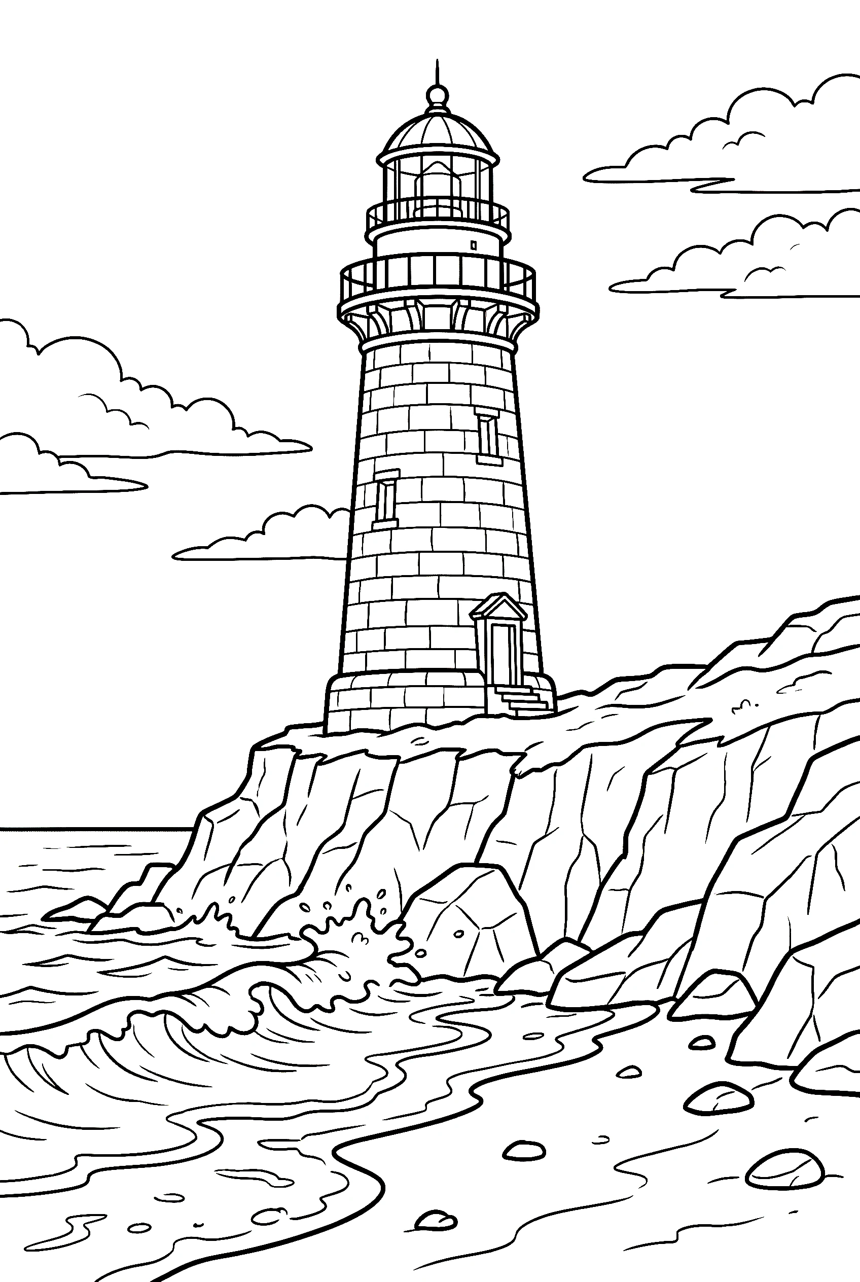 lighthouse overlooking beach drawing for kids