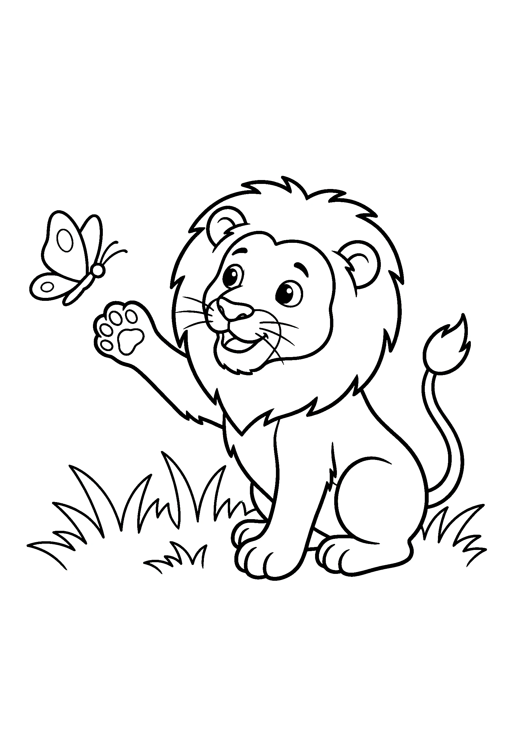 lion playing butterfly coloring pages