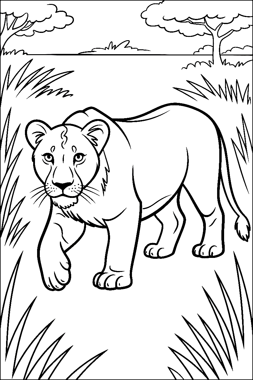 lioness walking grassland printable sheet lioness walking grassland printable sheet