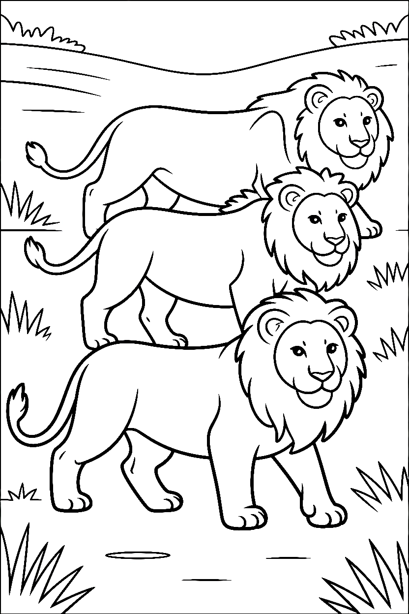 lions walking single file printable sheet lions walking single file printable sheet