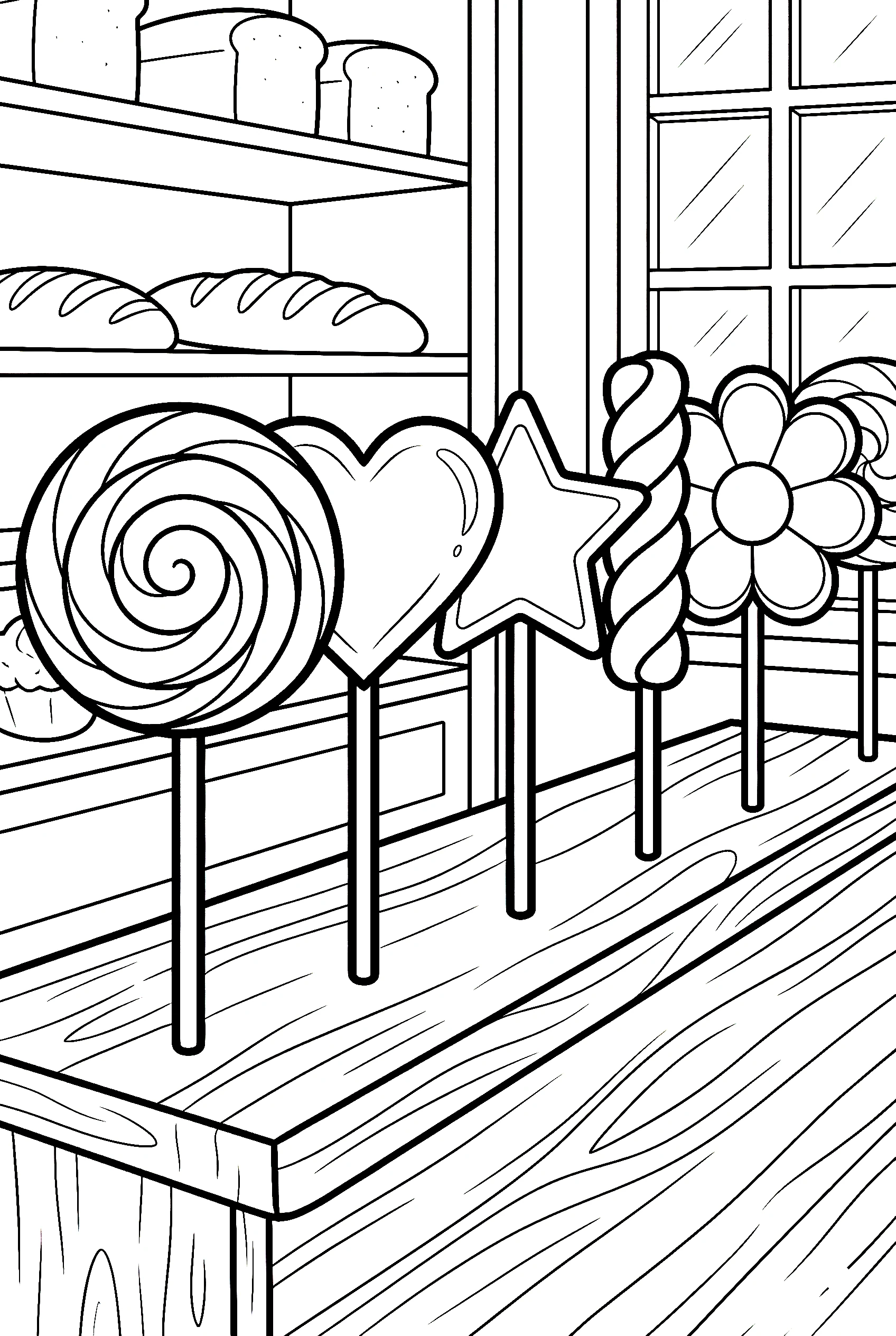 lollipops on bakery shelf printable sheet