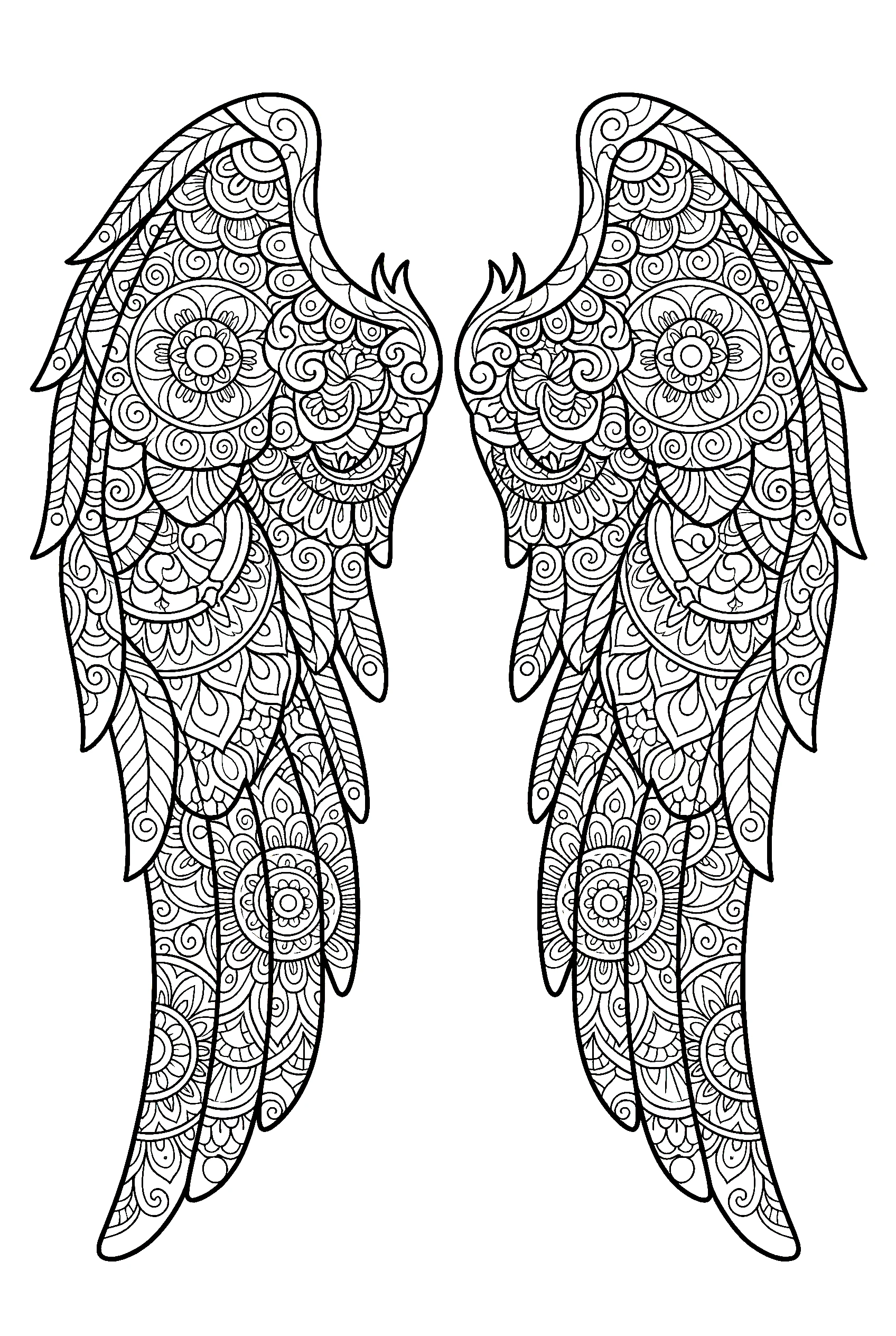 mandala angel wings art coloring pages