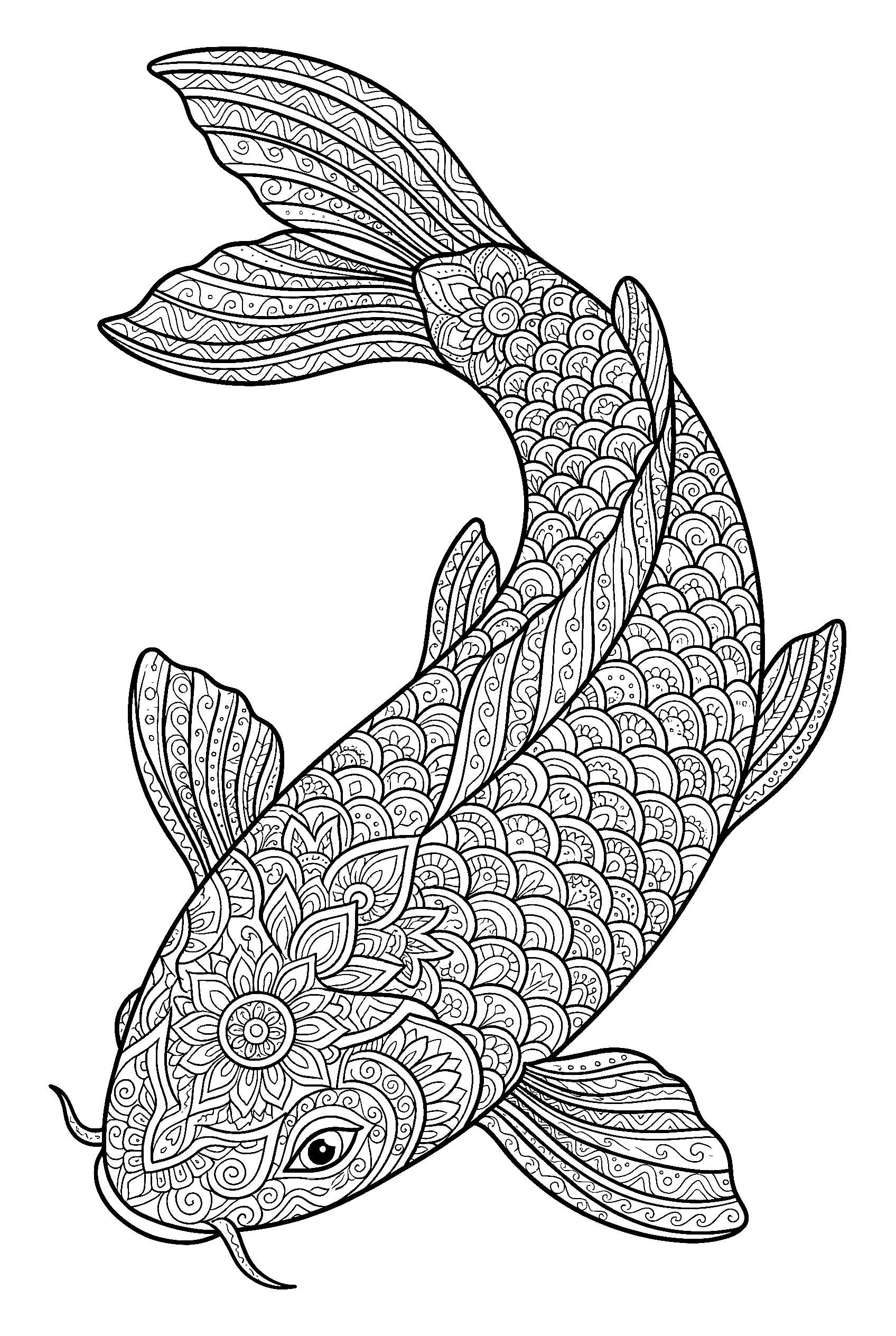 mandala pattern fish printable sheet