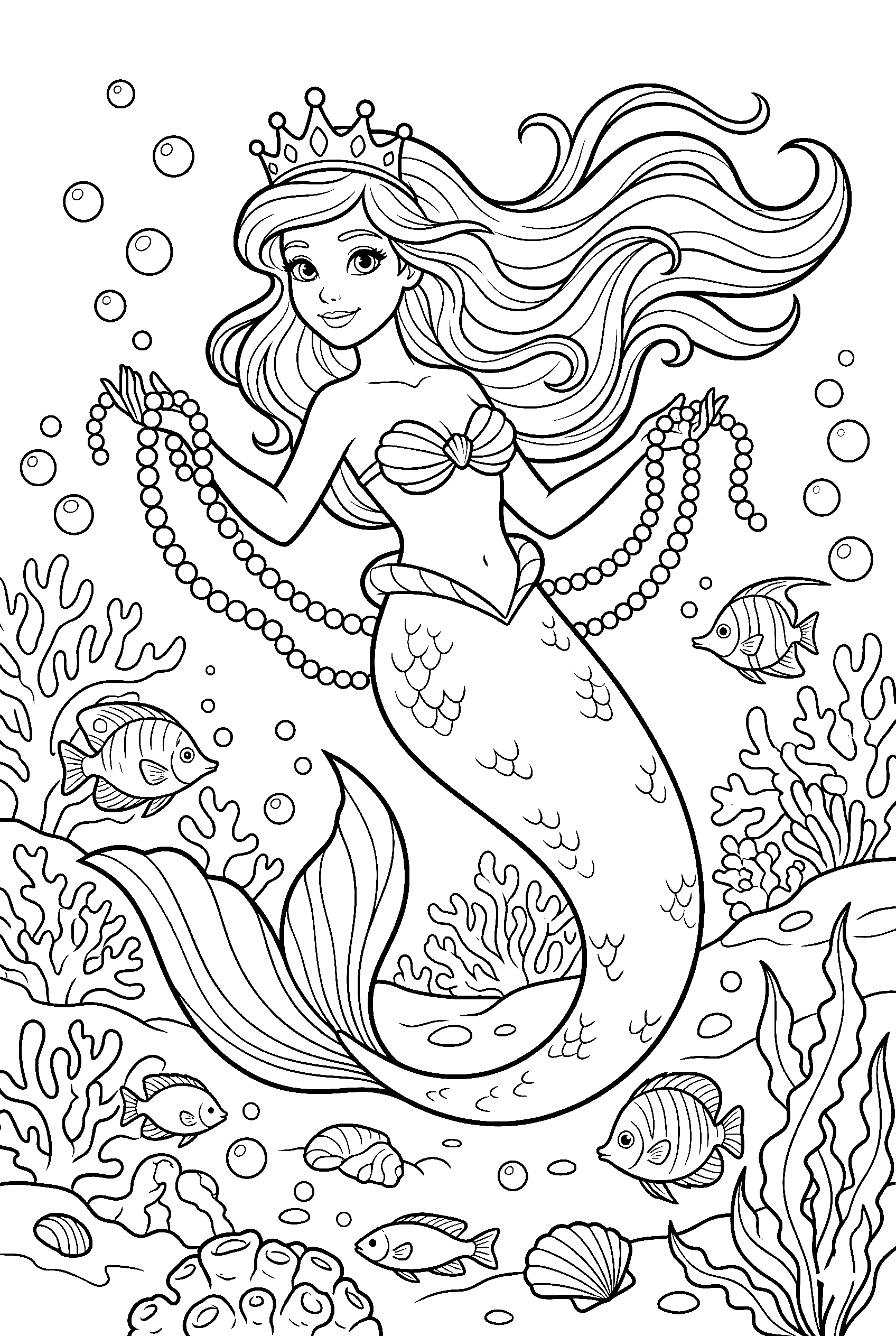 mermaid princess coloring pages underwater