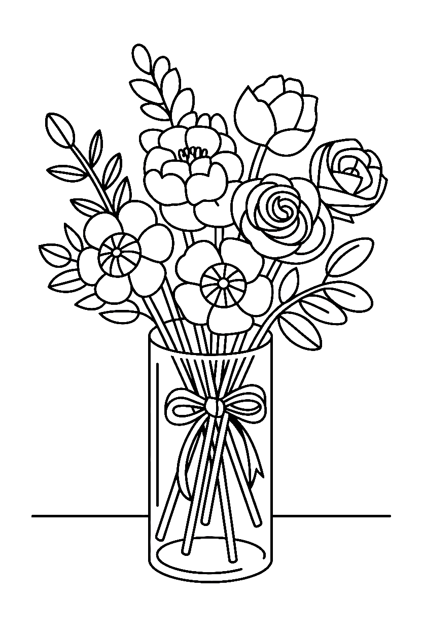 mixed bouquet vase table coloring pages