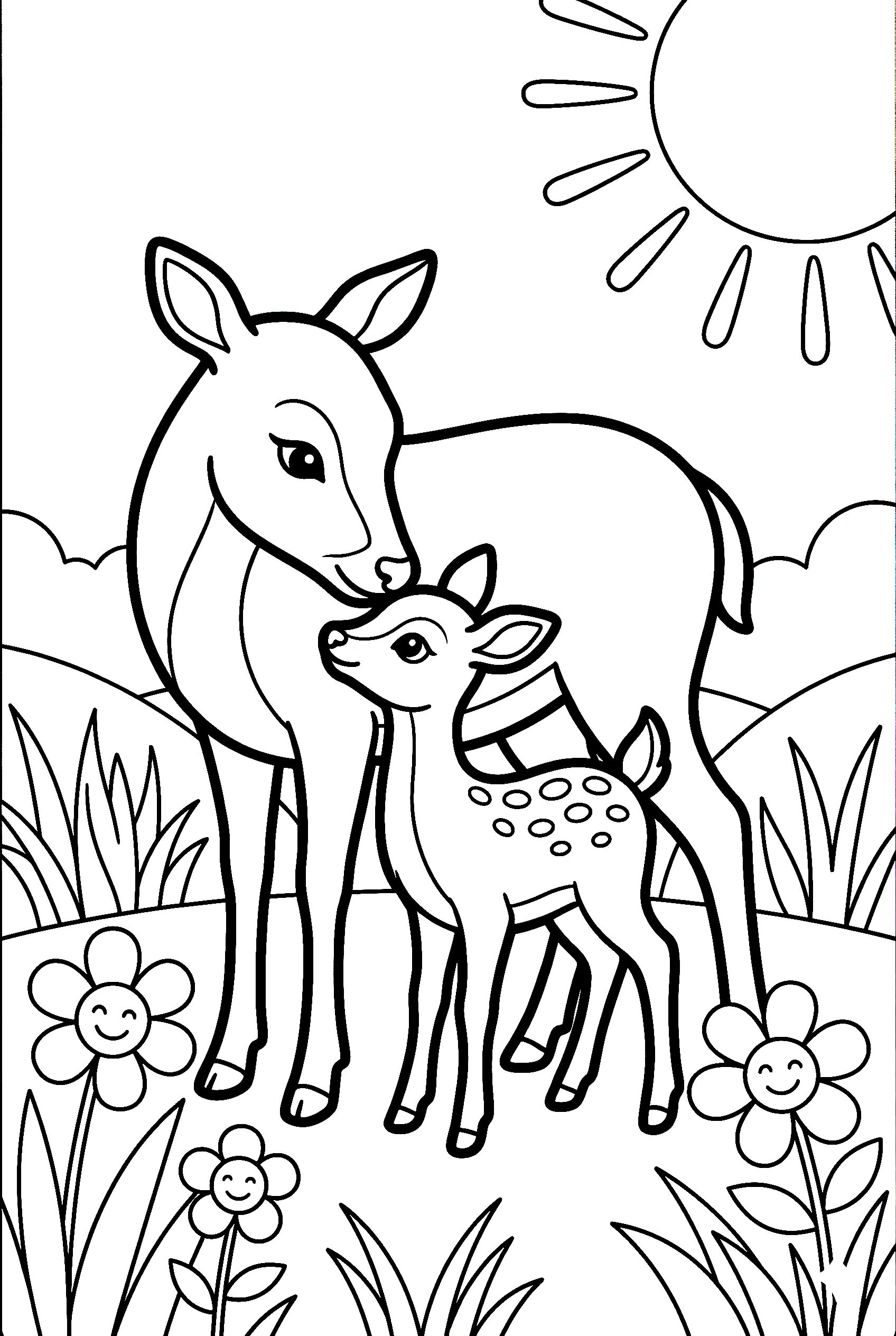 mother deer fawn printable sheet