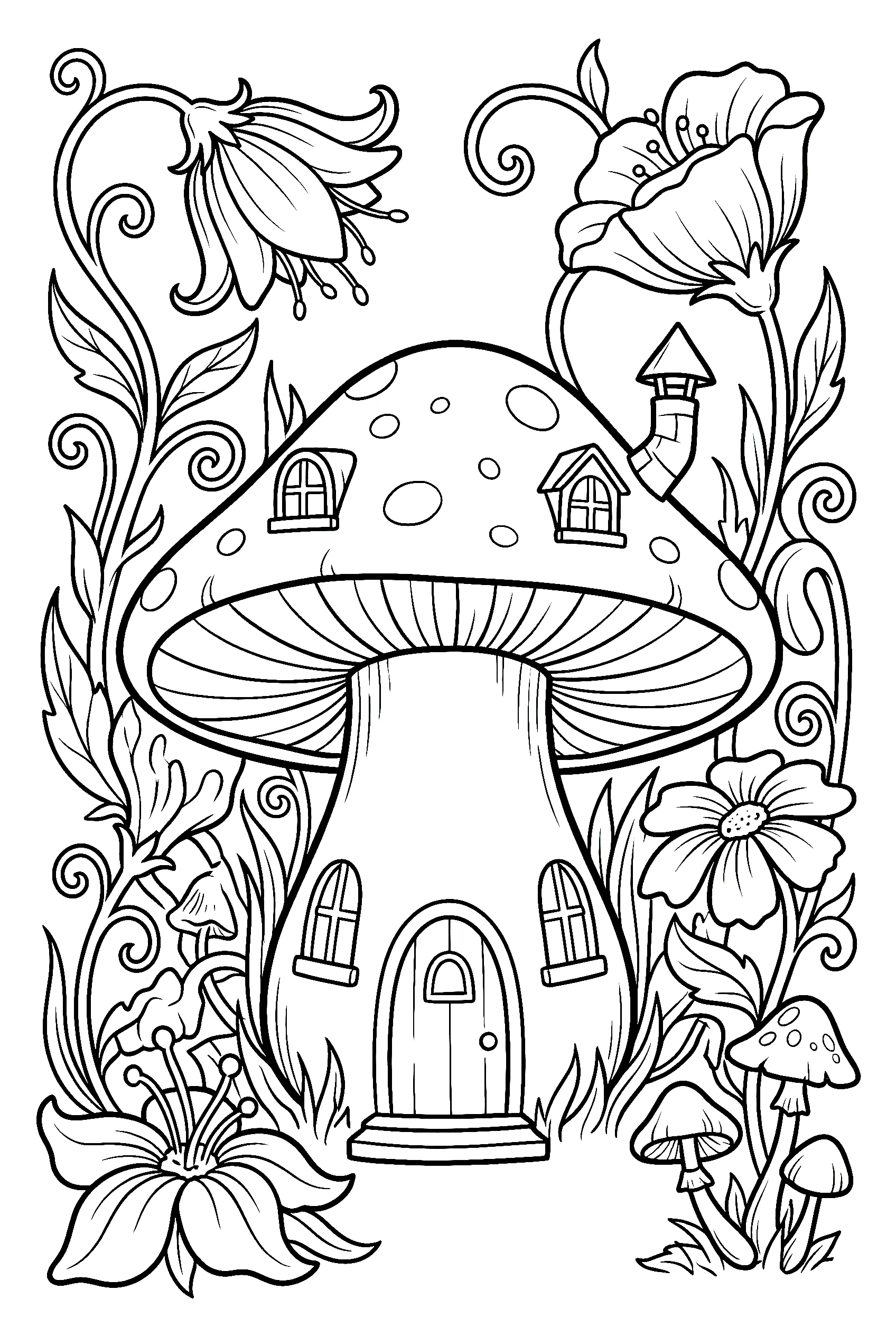 mushroom house nature coloring pages