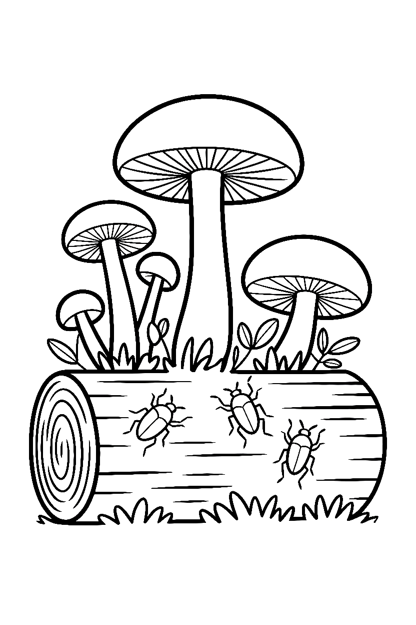 mushroom log forest drawing