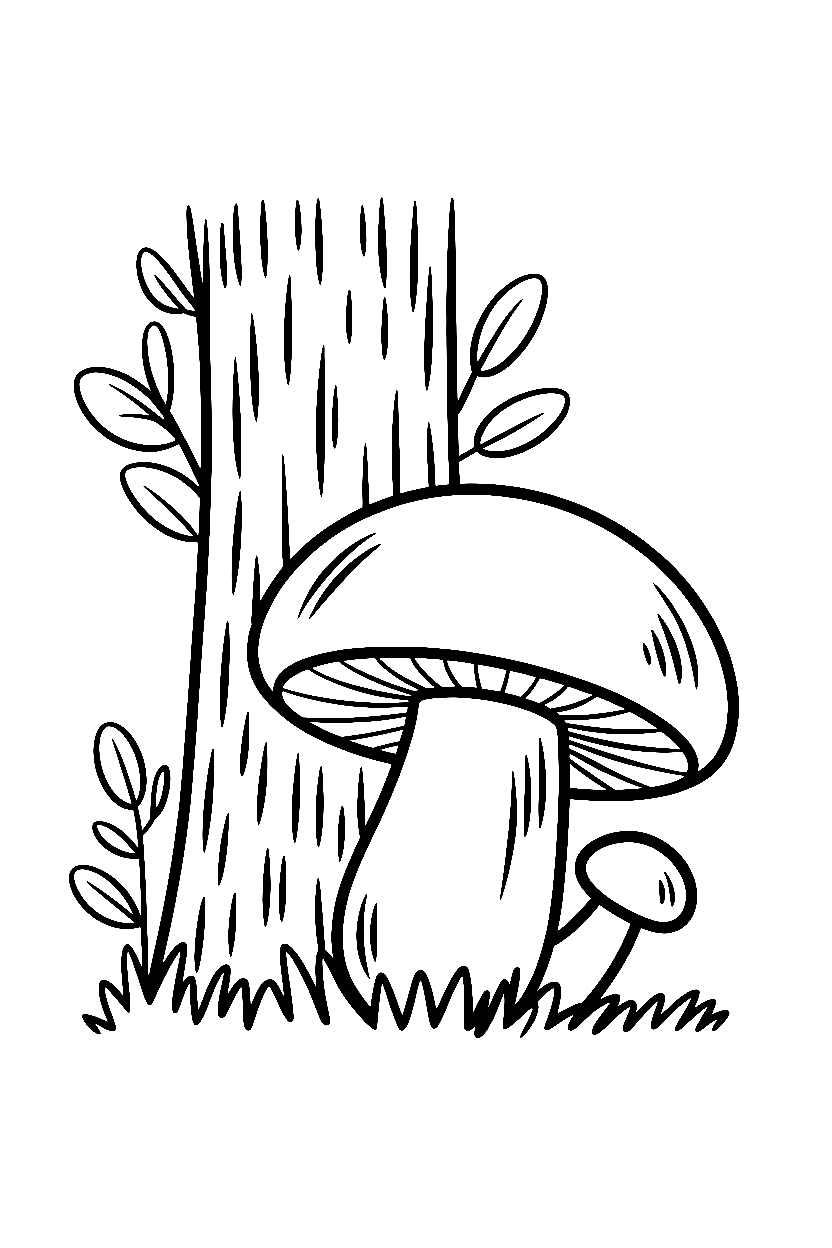 mushroom tree trunk coloring pages