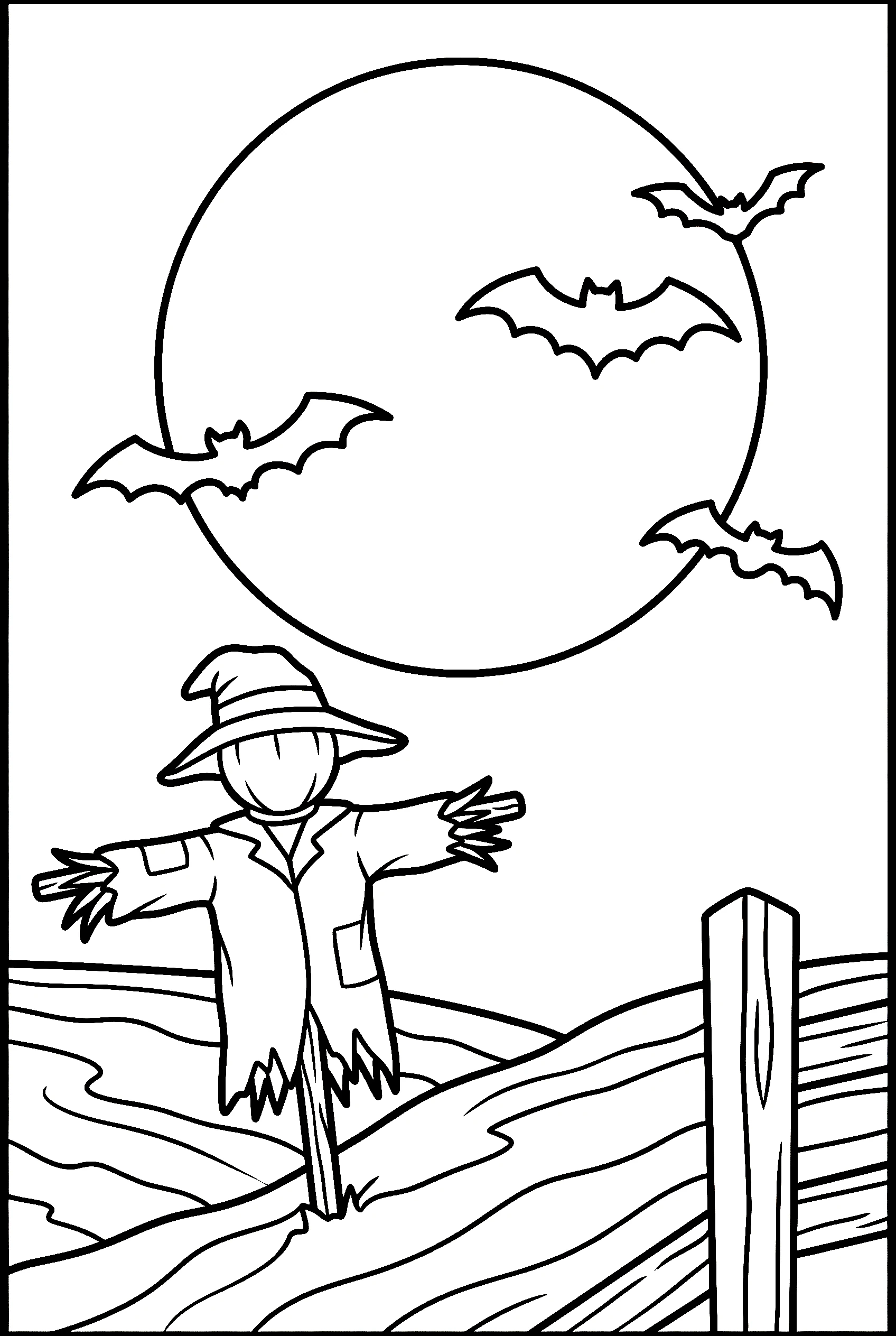 night scarecrow harvest moon bats drawing for kids