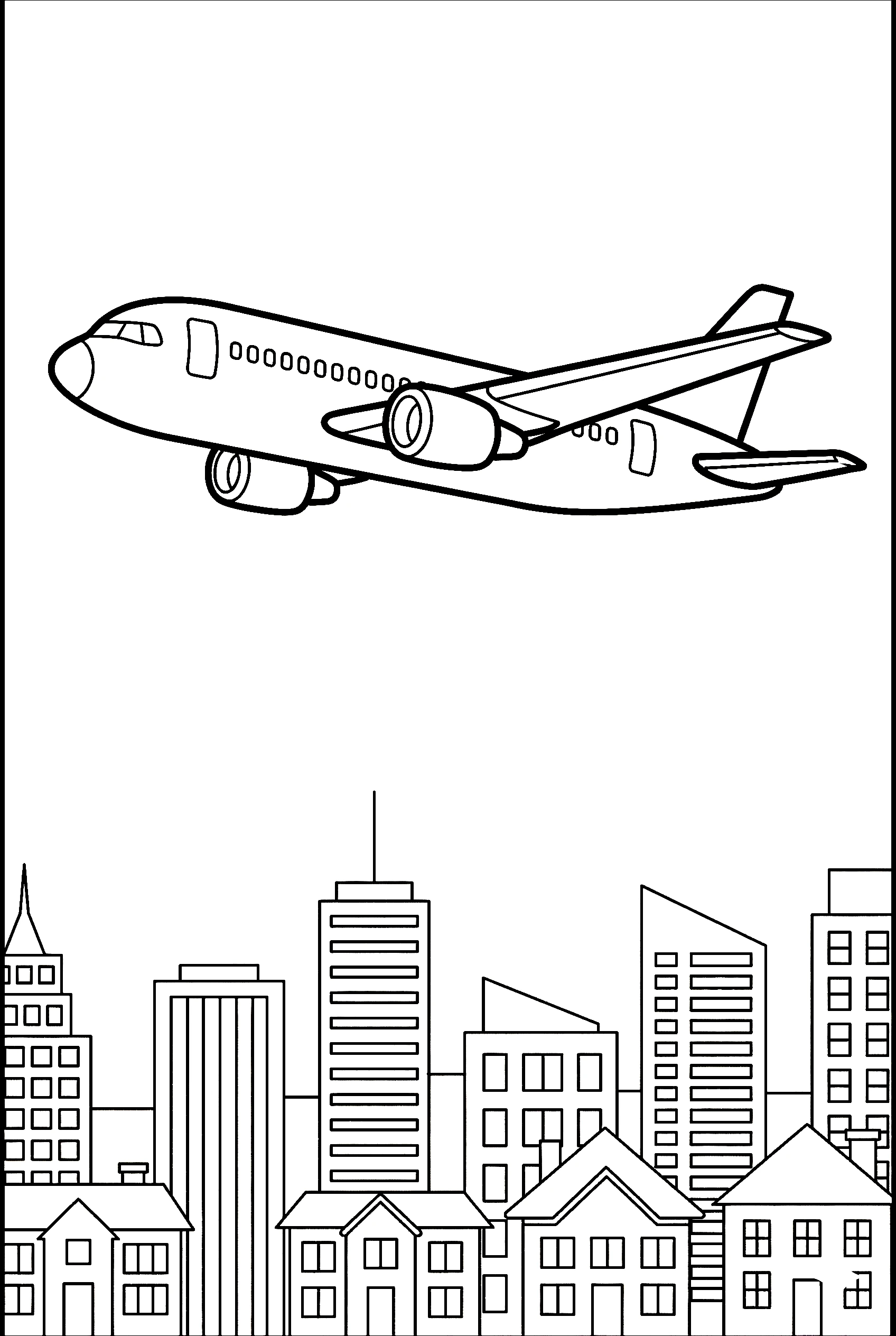 passenger jet city skyline printable sheet passenger jet city skyline printable sheet