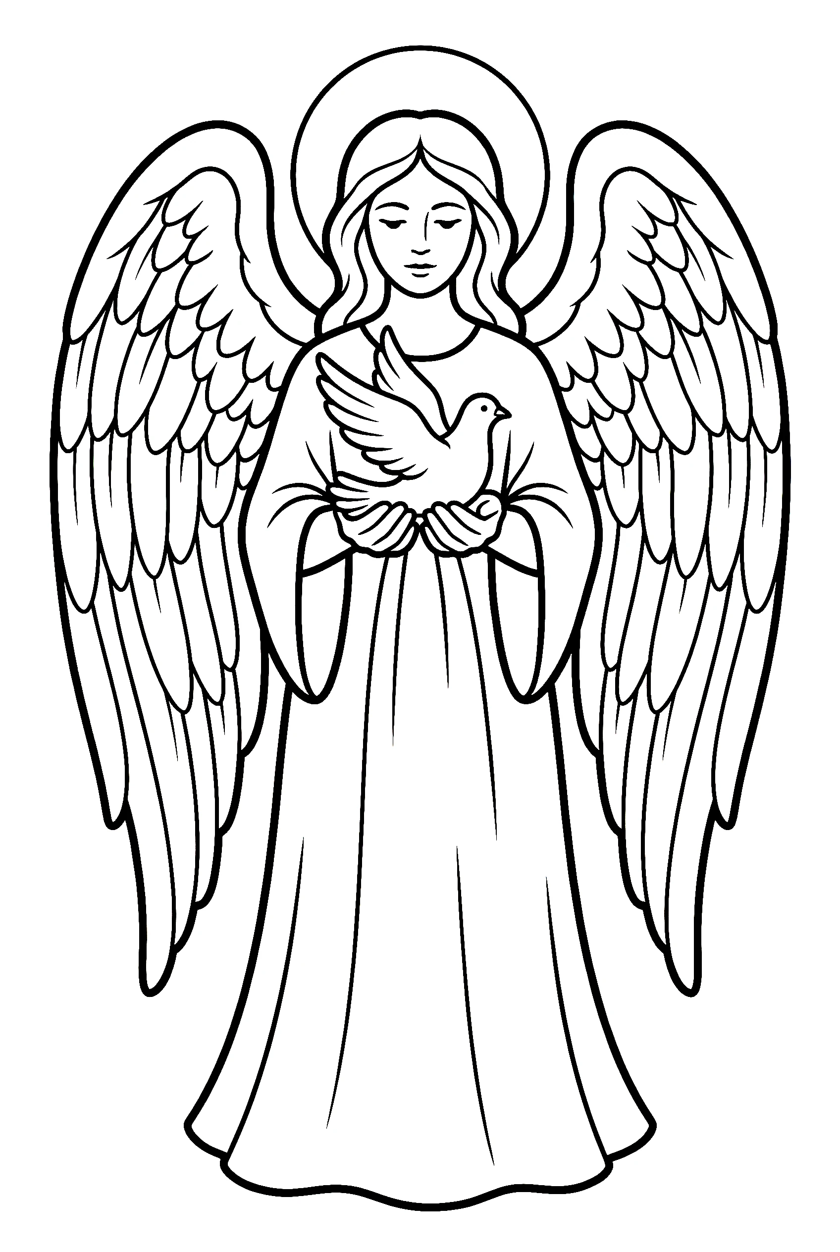 peaceful angel holding dove coloring pages