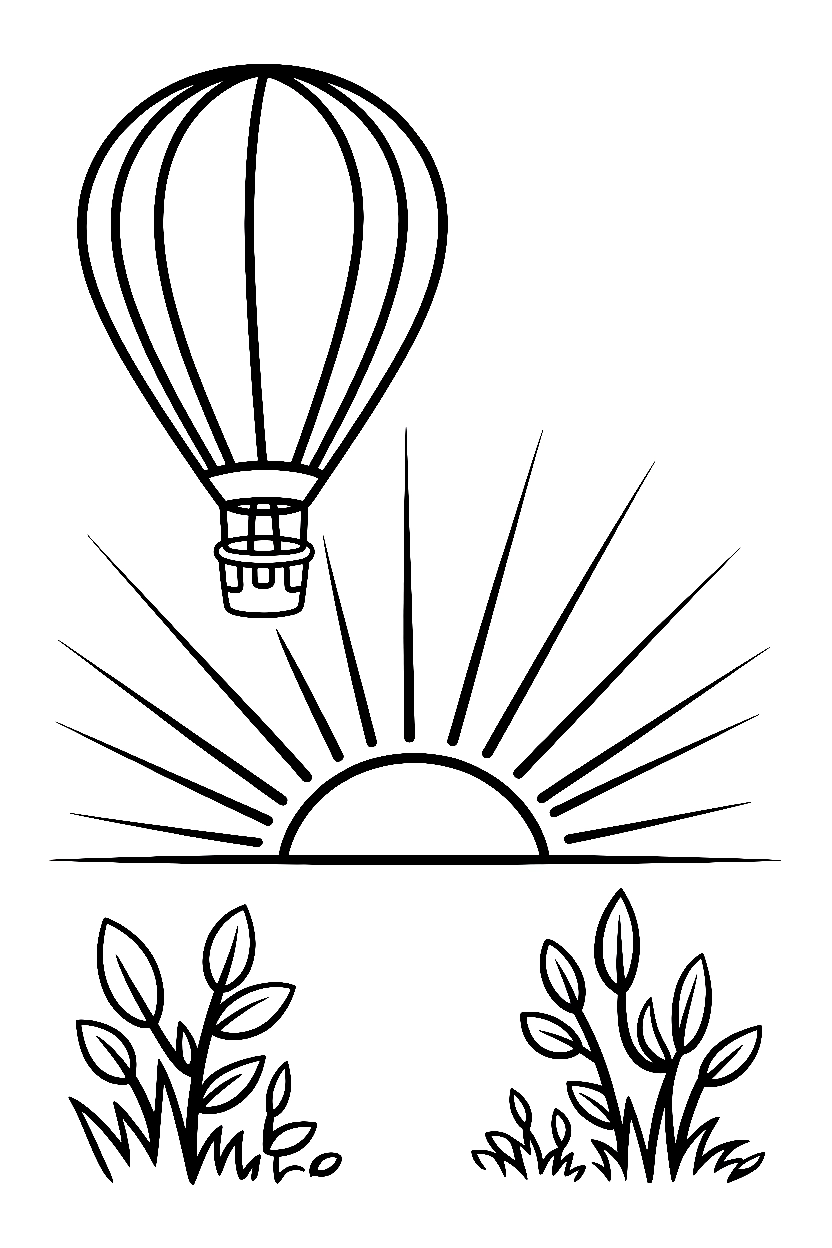 peeking above horizon hot air balloon printable sheet