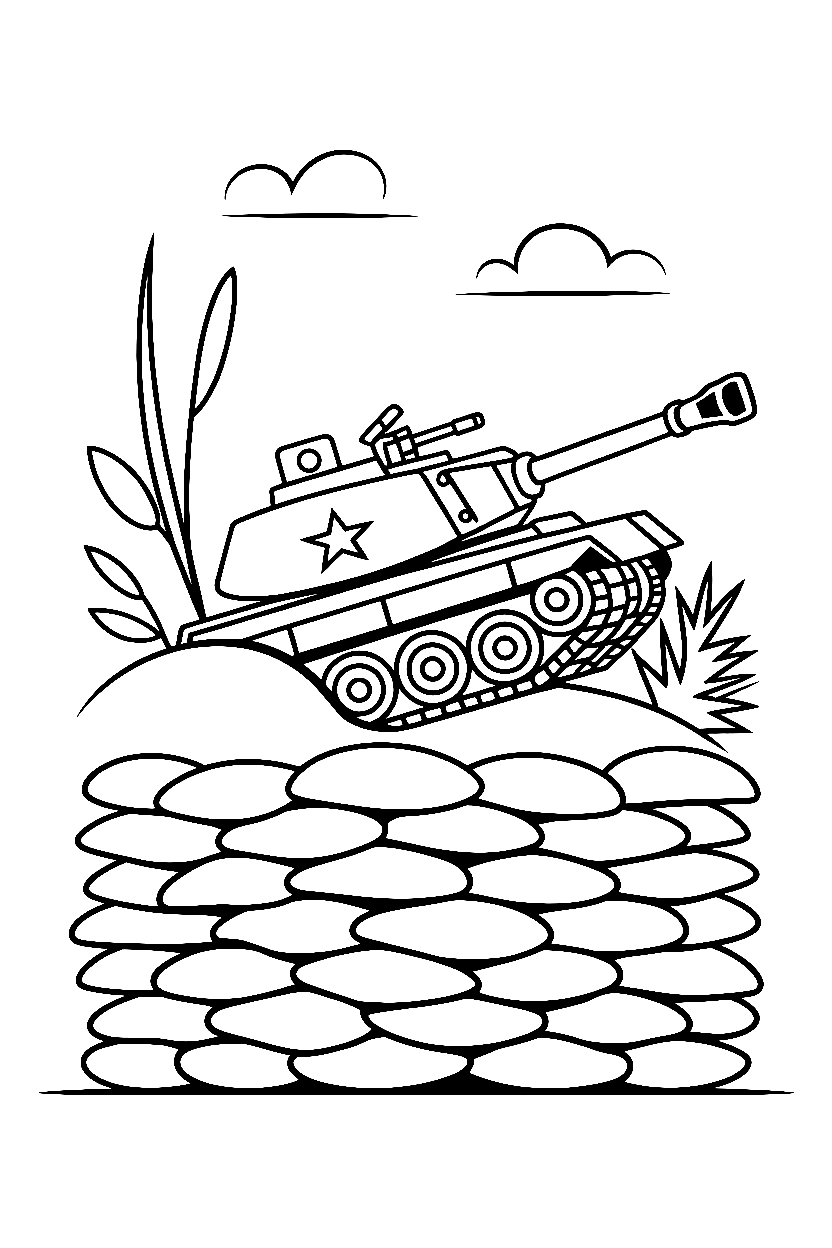 peeking around bunker tank coloring pages