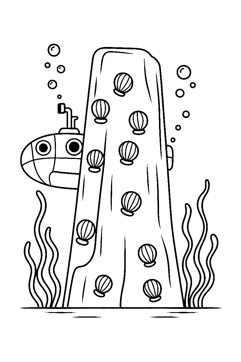 peeking around column submarine coloring pages