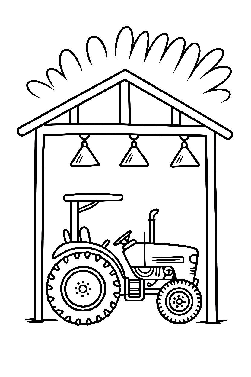 peeking around garage tractor coloring pages