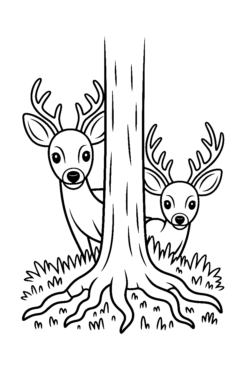 peeking around pine deer coloring pages