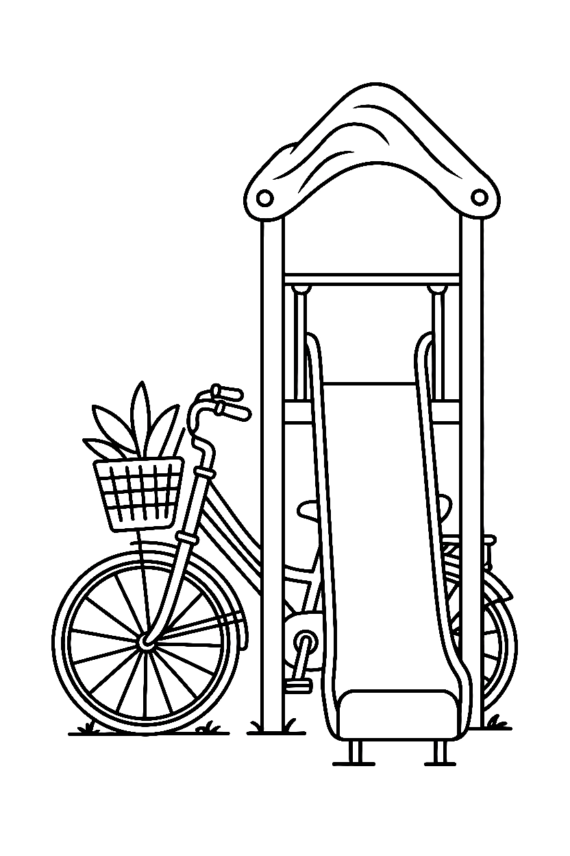 peeking around playground bicycle coloring pages