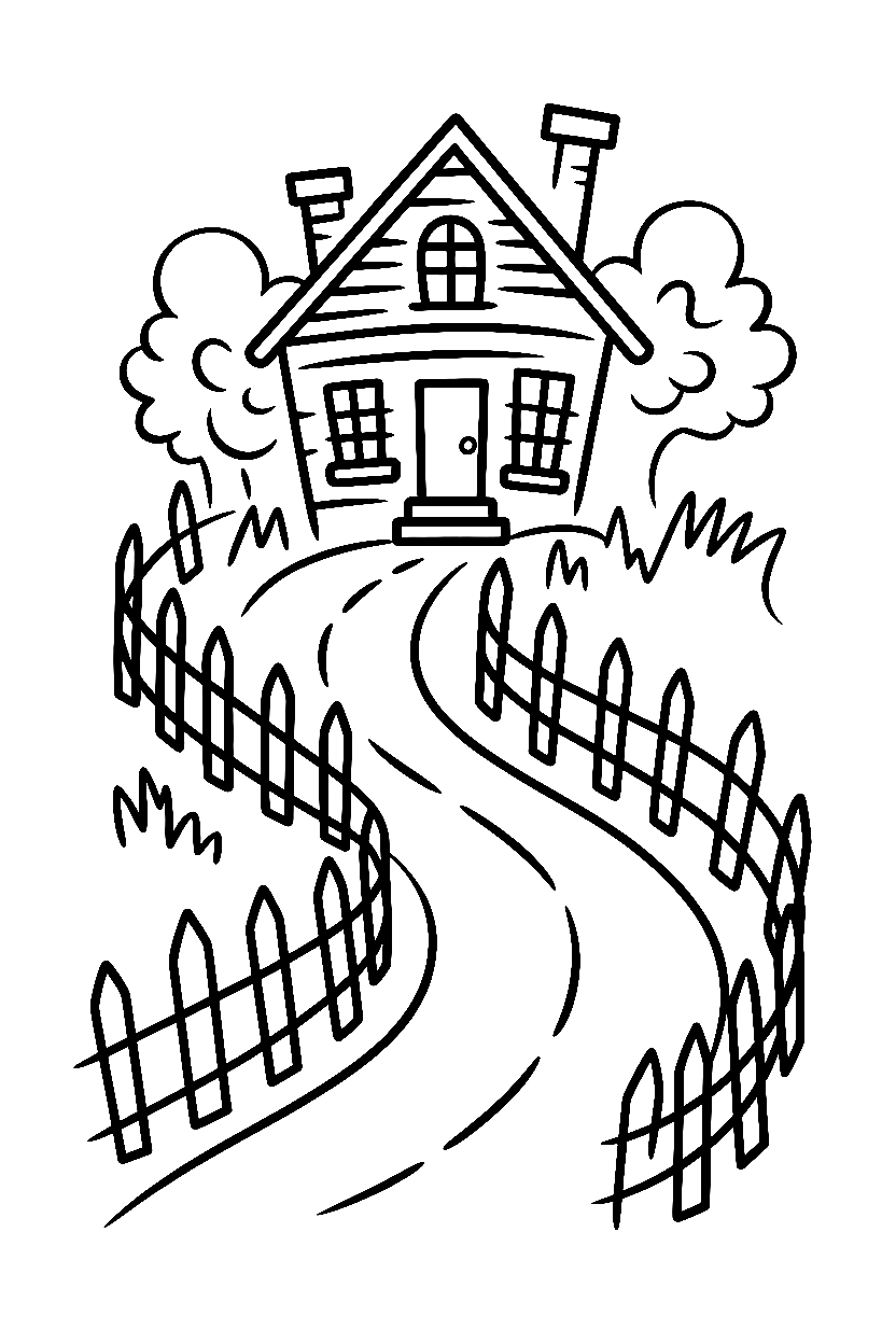 peeking around road haunted house coloring pages