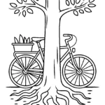 peeking-behind-tree-bicycle-coloring-pages