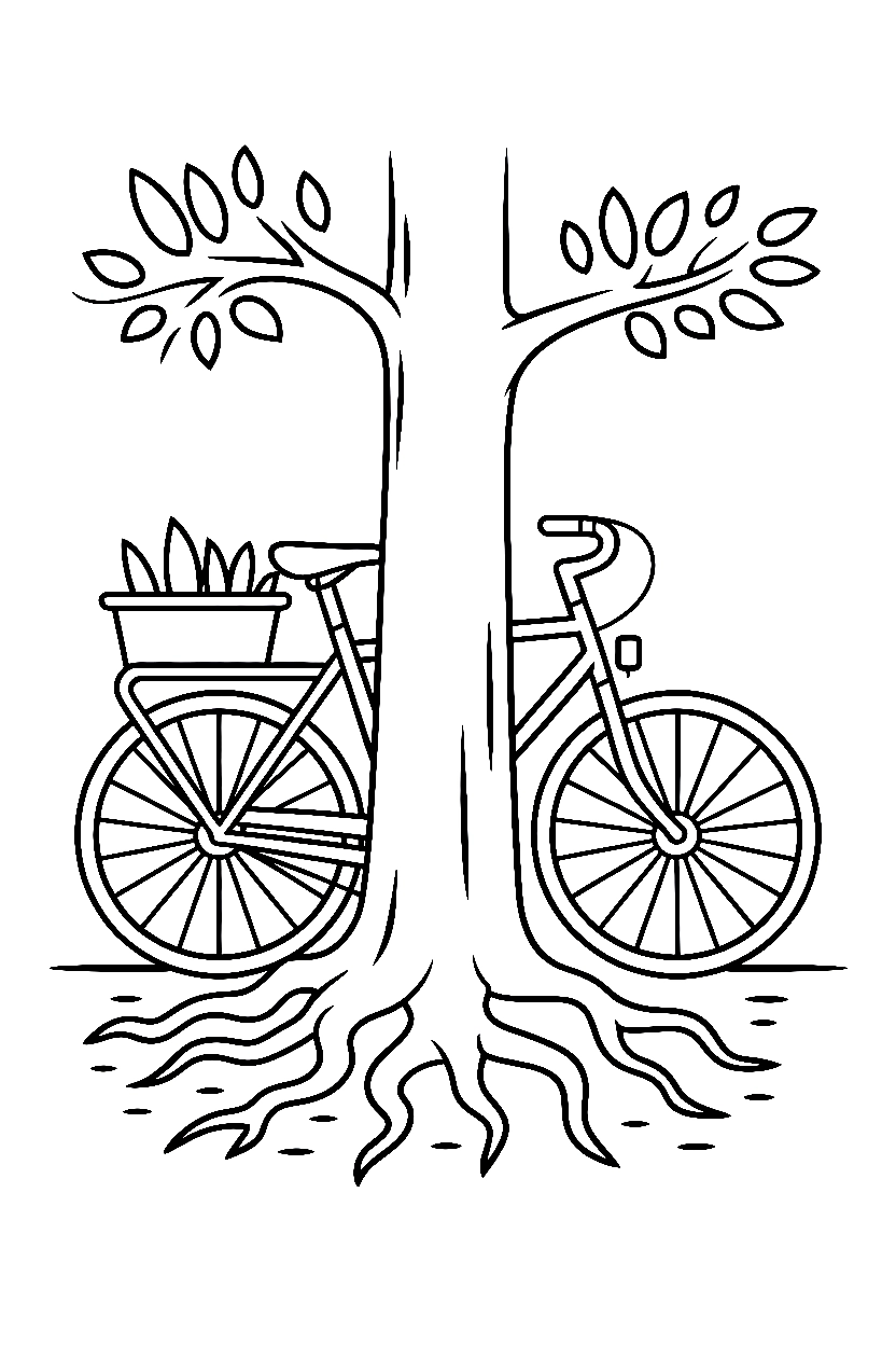 peeking behind tree bicycle coloring pages
