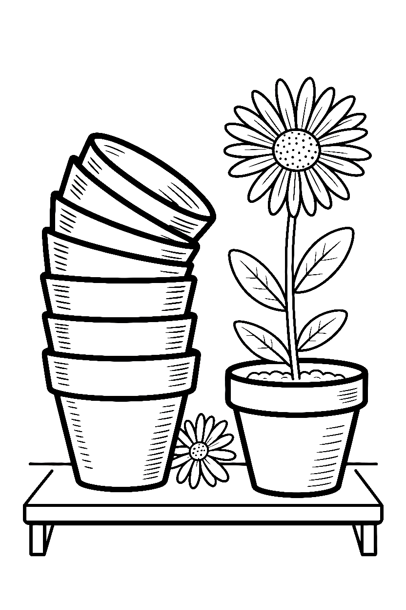 peeking beside pots daisy printable sheet