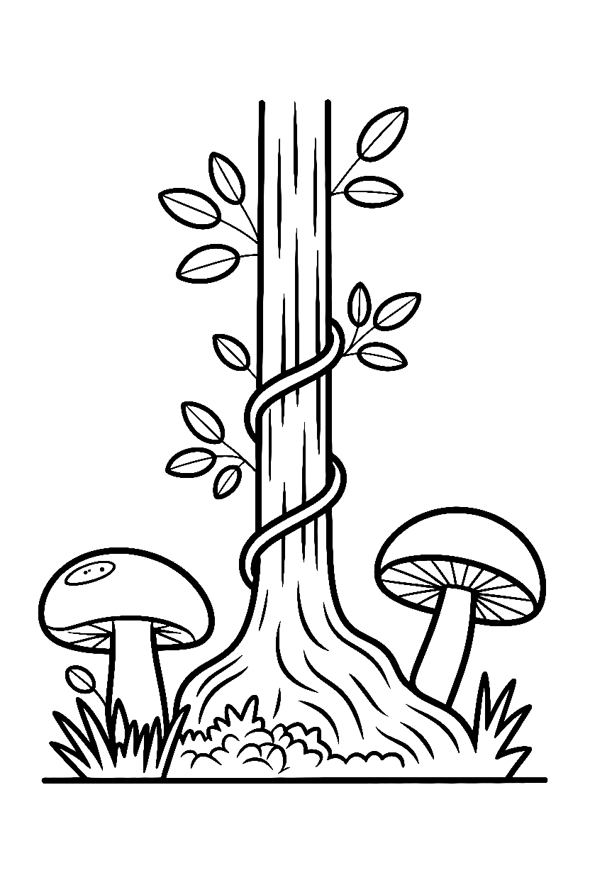 peeking beside vine mushroom coloring pages