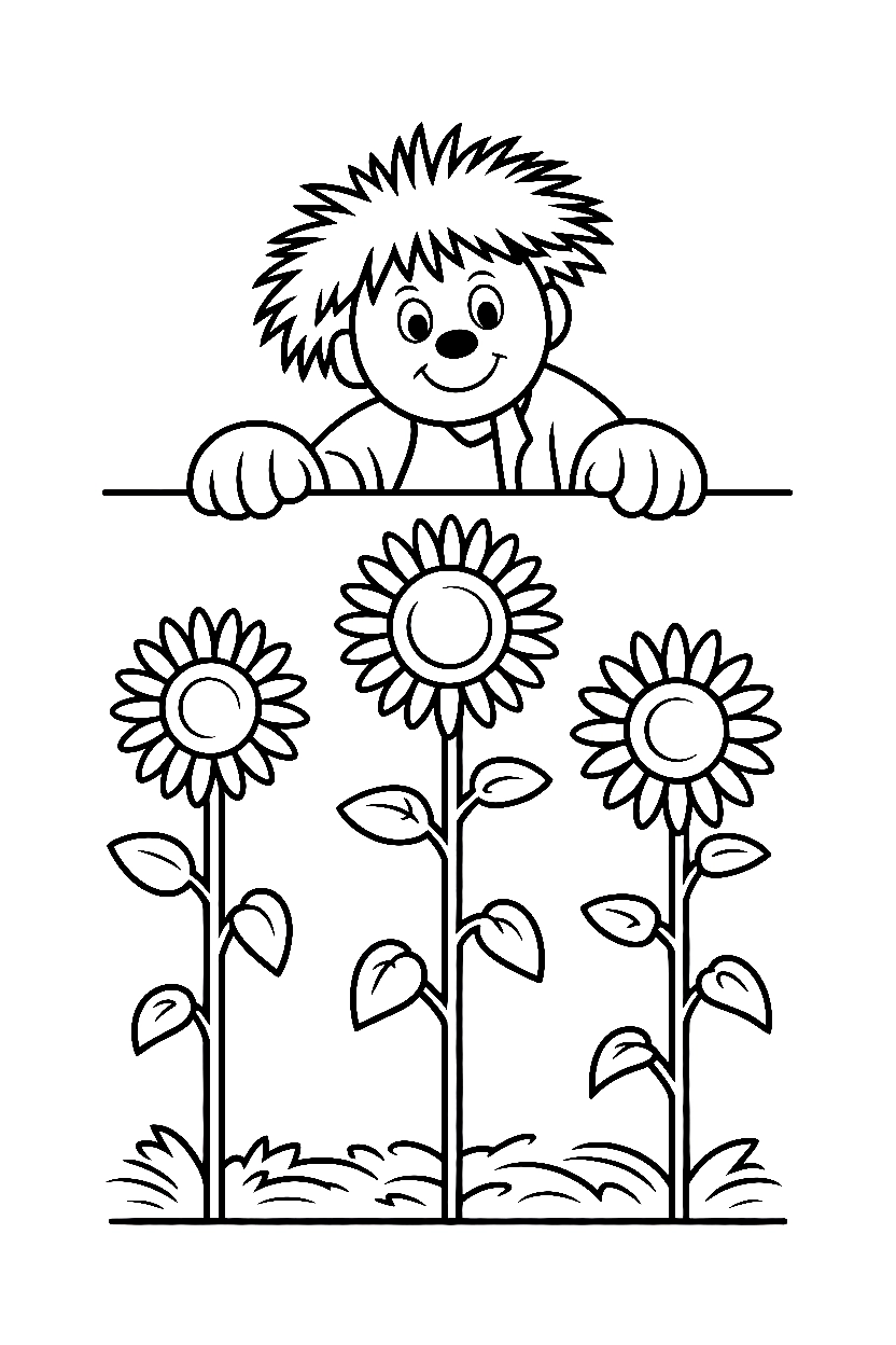 peeking between sunflowers scarecrow printable sheet