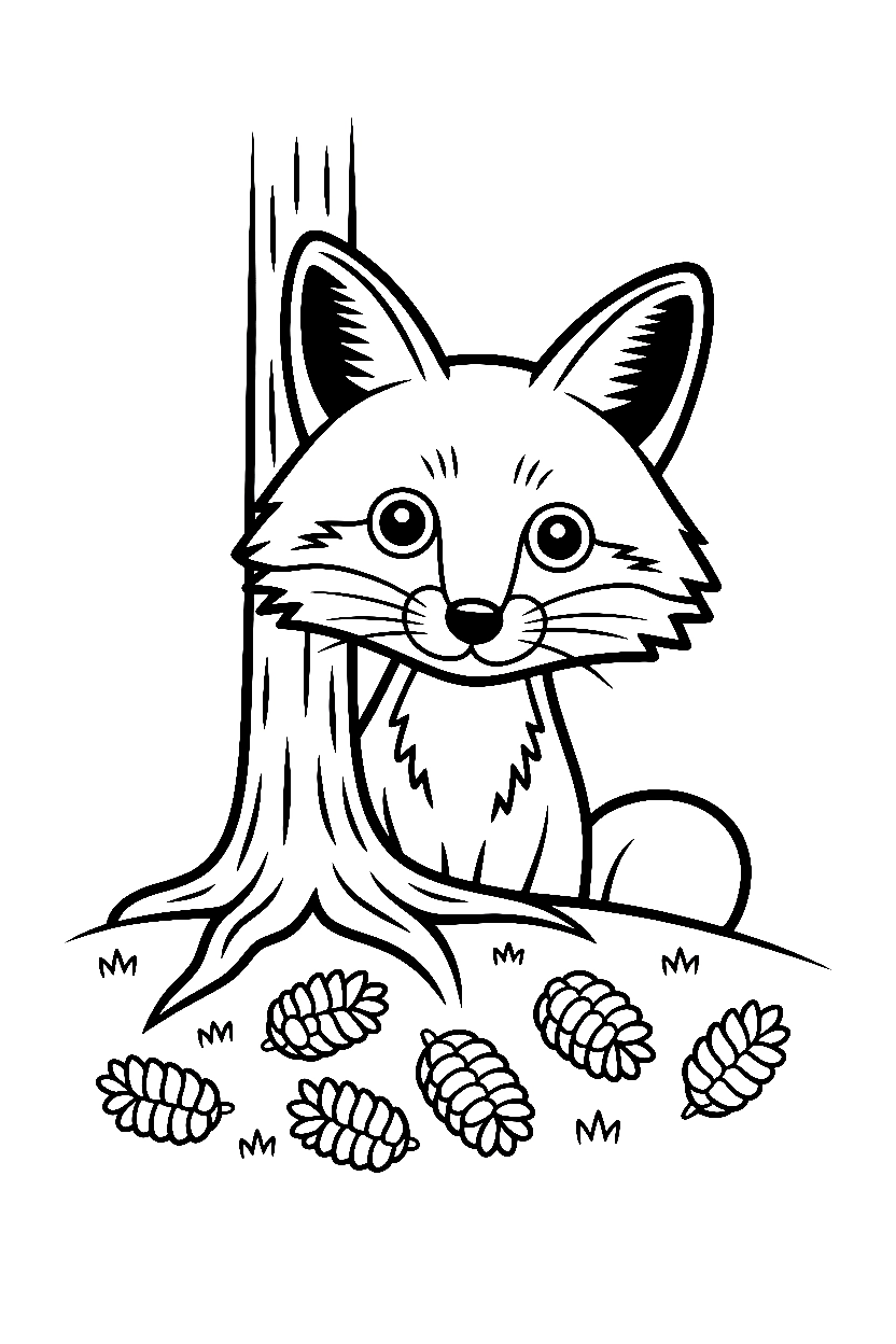 peeking fox pine trunk drawing peeking fox pine trunk drawing