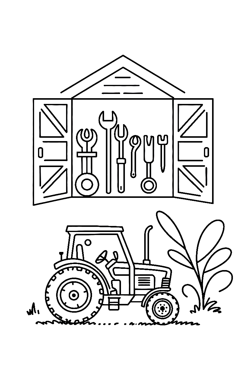 peeking from shed tractor coloring pages
